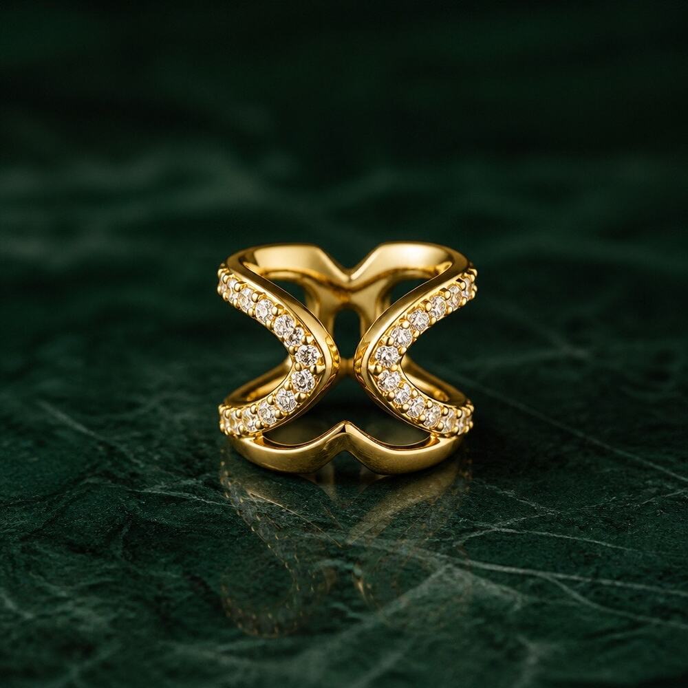 Open Heart Gold-Tone Ring with Sparkling CZ Accents 💍✨
 - adjustable